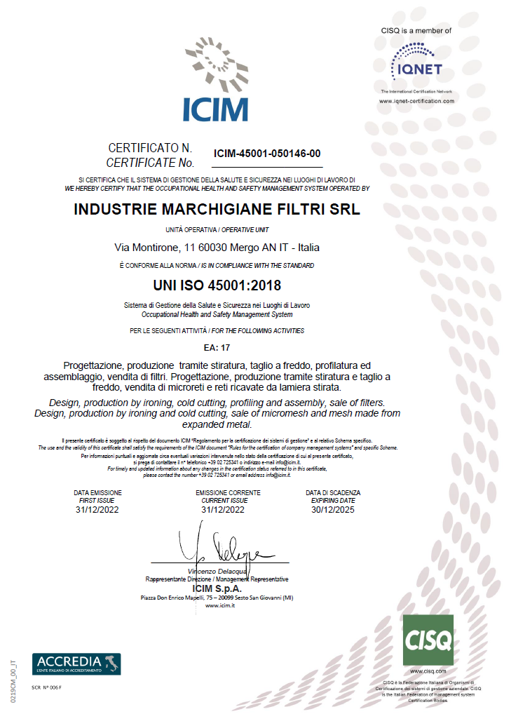 Certificato ISO 45001-2018